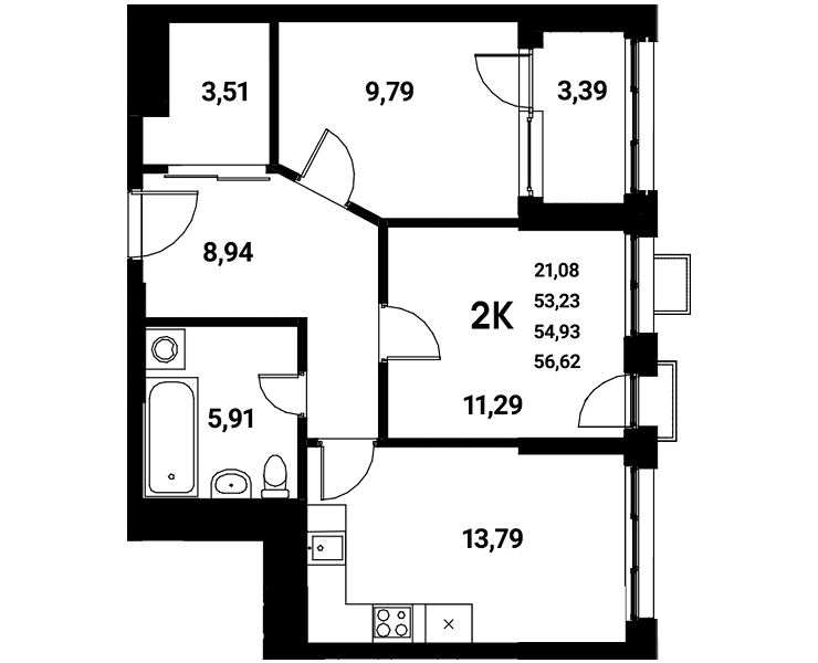 Планировка 2-комн. в ЖК «Z-town»