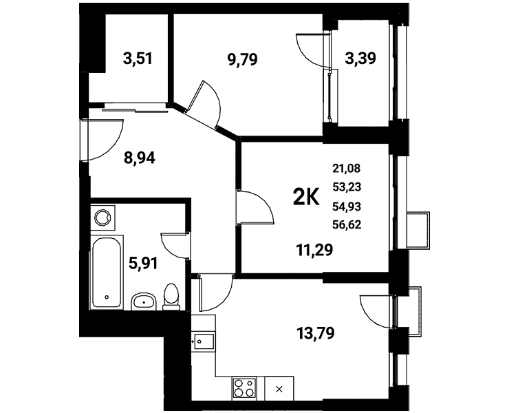 Планировка 2-комн. в ЖК «Z-town»