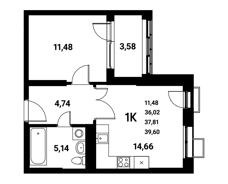Планировка 1-комн. в ЖК «Z-town»