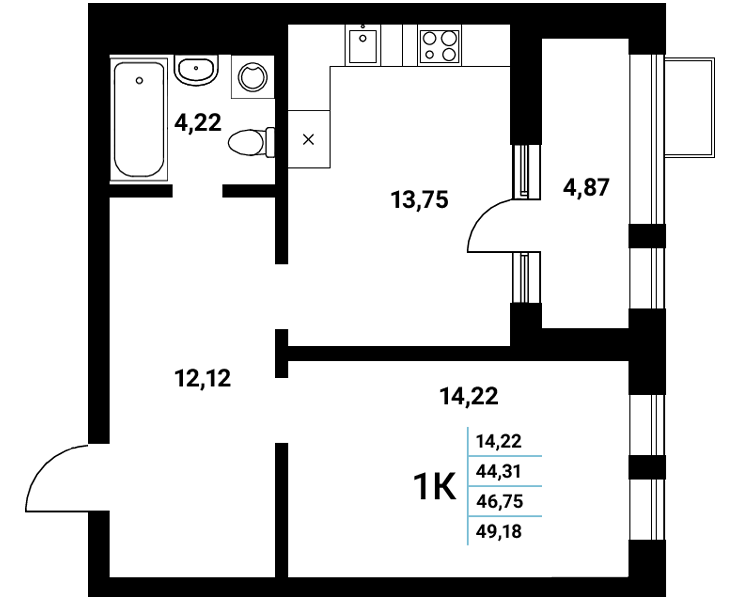 Планировка 1-комн. в ЖК «Z-town»