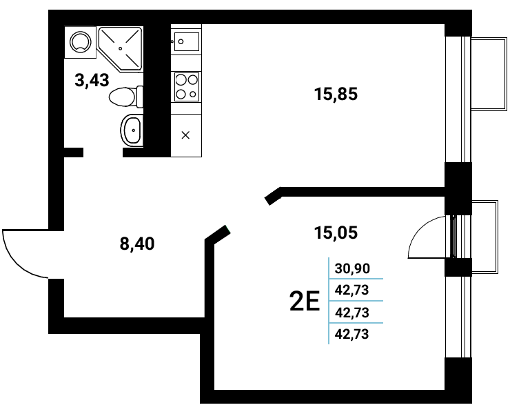 Планировка 2-евро в ЖК «Z-town»