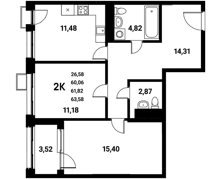Планировка 2-комн. в ЖК «Z-town»