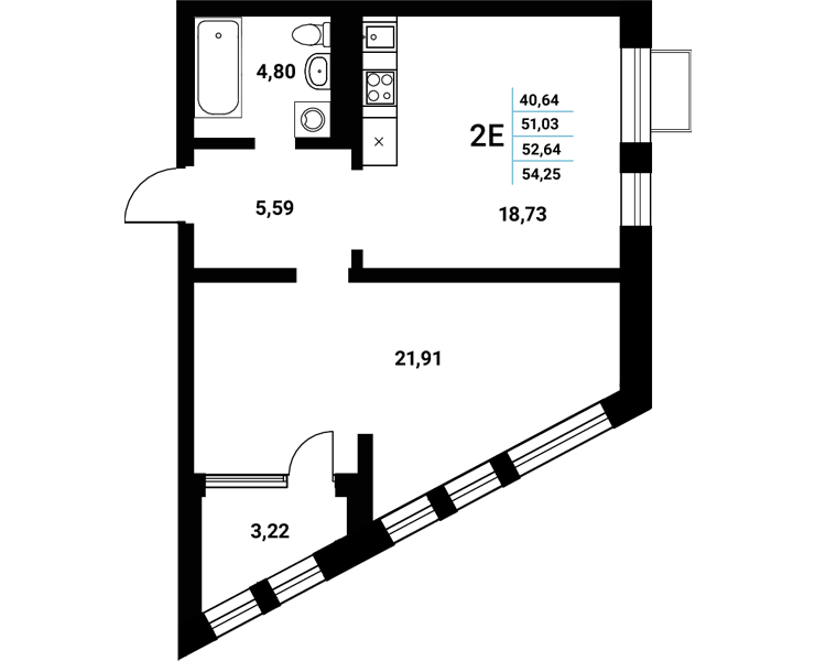 Планировка 2-евро в ЖК «Z-town»
