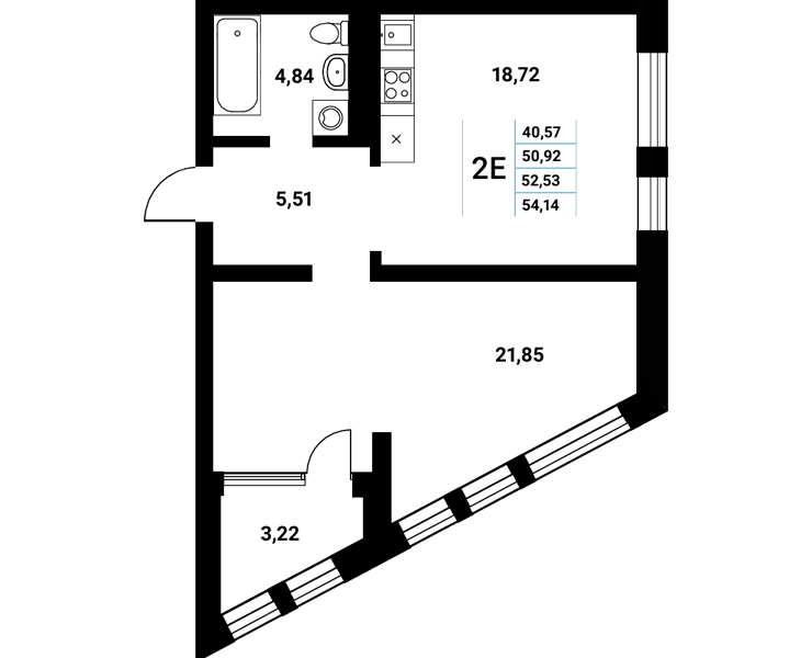 Планировка 2-евро в ЖК «Z-town»