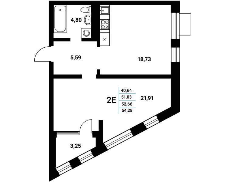 Планировка 2-евро в ЖК «Z-town»