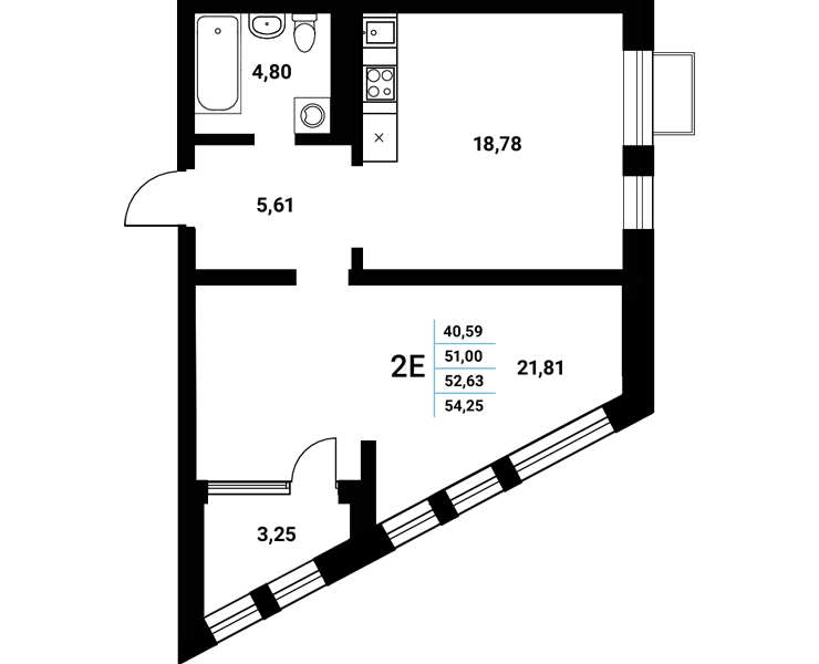 Планировка 2-евро в ЖК «Z-town»