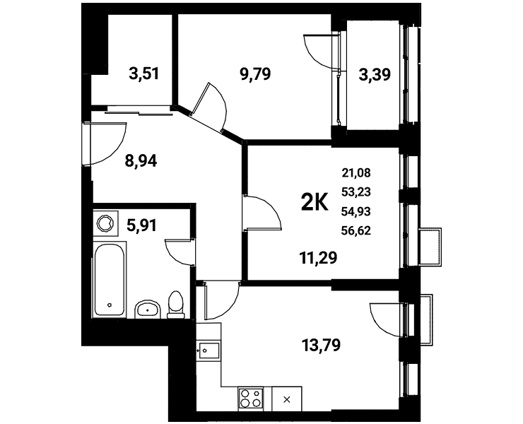 Планировка 2-комн. в ЖК «Z-town»