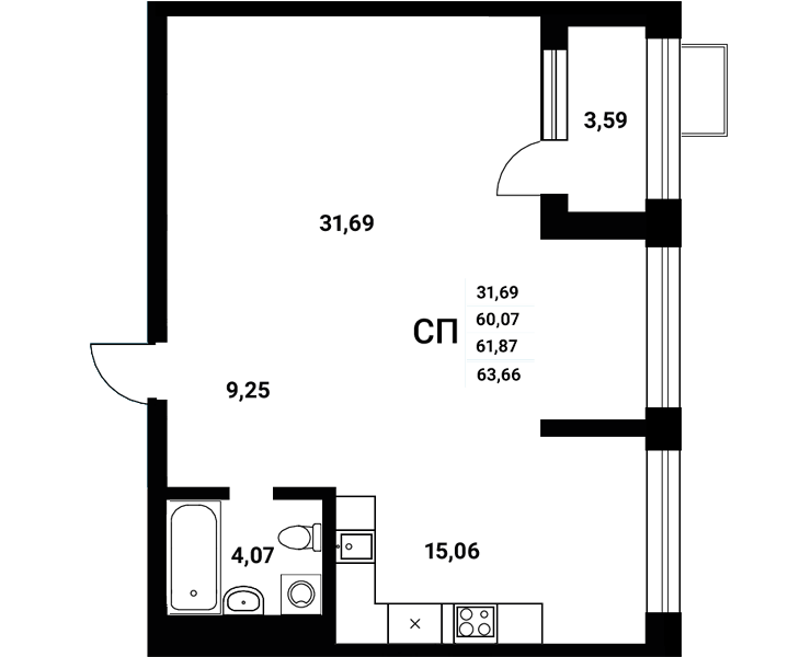 Планировка Студия в ЖК «Z-town»
