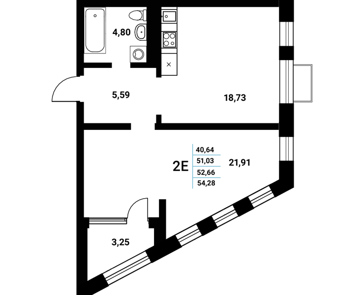Планировка 2-евро в ЖК «Z-town»