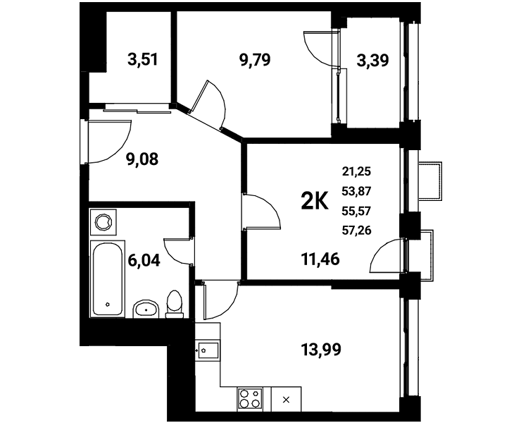 Планировка 2-комн. в ЖК «Z-town»