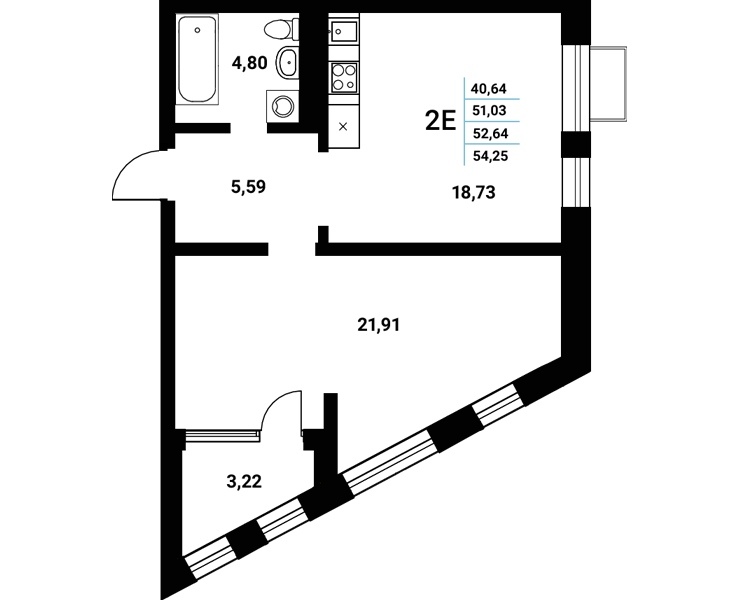 Планировка 2-евро в ЖК «Z-town»