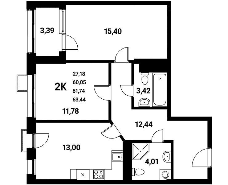 Планировка 2-комн. в ЖК «Z-town»