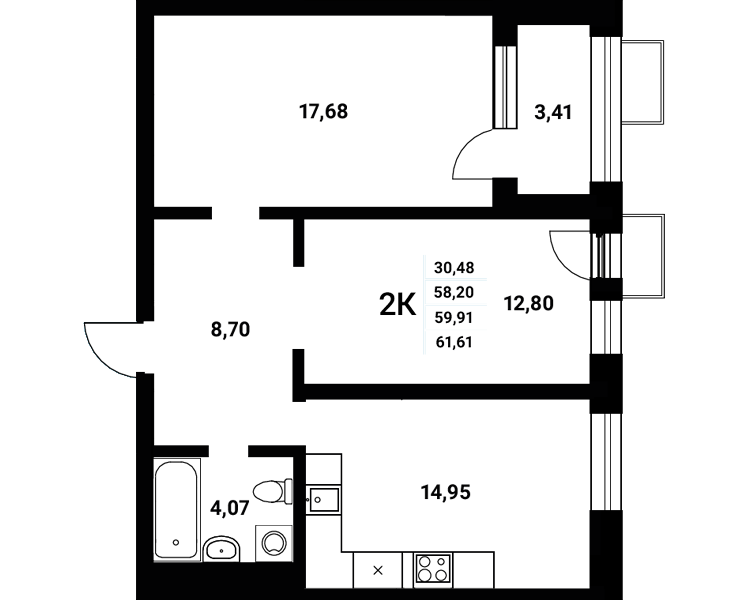 Планировка 2-комн. в ЖК «Z-town»