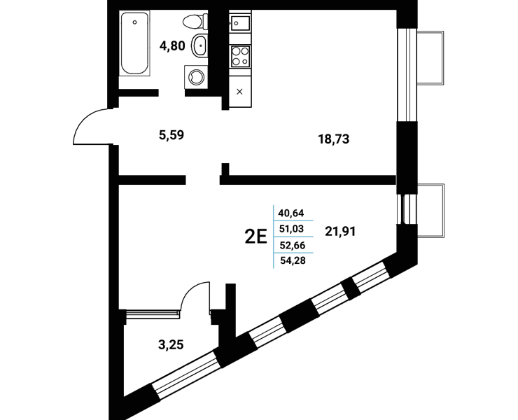 Планировка 2-евро в ЖК «Z-town»