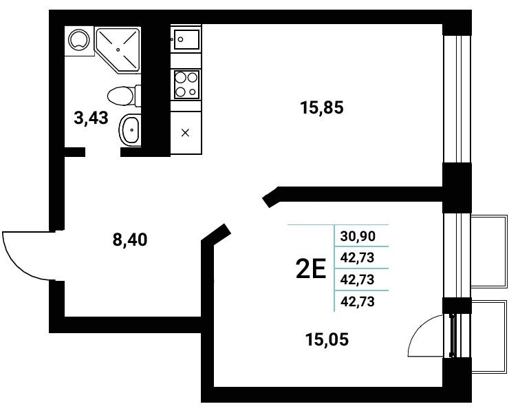 Планировка 2-евро в ЖК «Z-town»