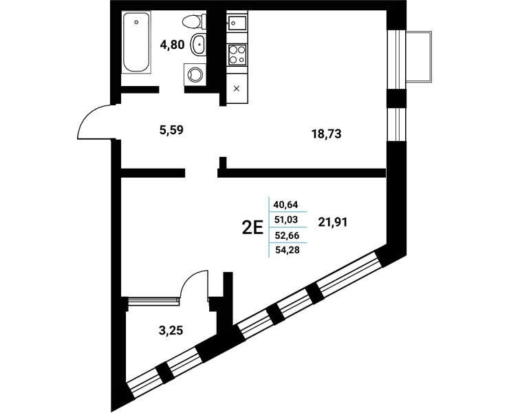 Планировка 2-евро в ЖК «Z-town»