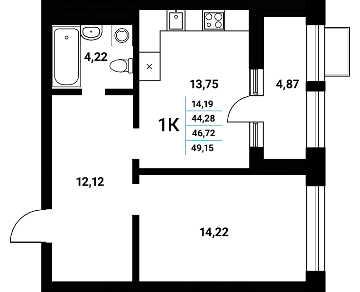 Планировка 1-комн. в ЖК «Z-town»