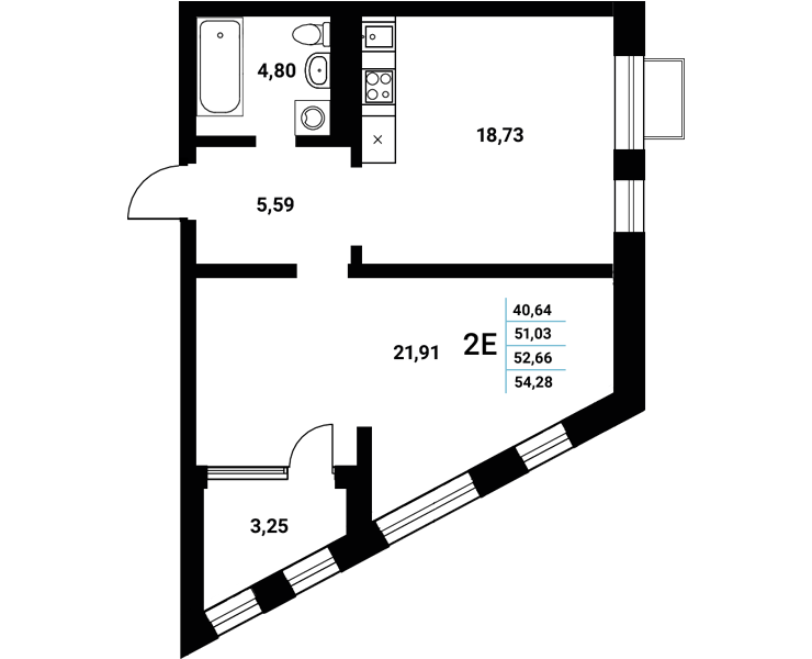 Планировка 2-евро в ЖК «Z-town»