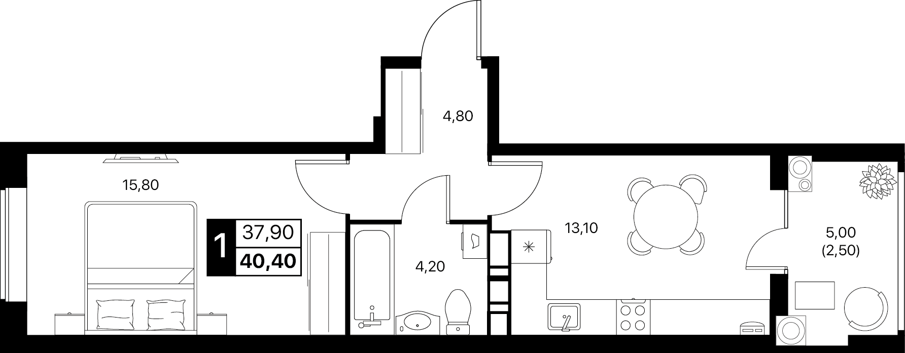 Планировка 1-комн. в ЖК «Эстет»