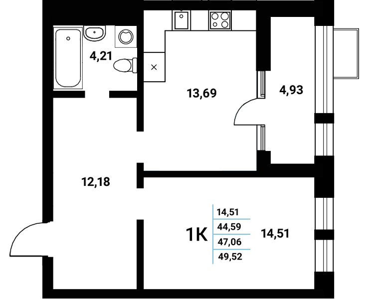 Планировка 1-комн. в ЖК «Z-town»