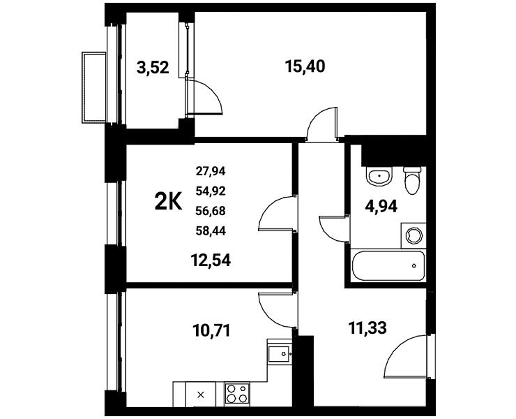 Планировка 2-комн. в ЖК «Z-town»