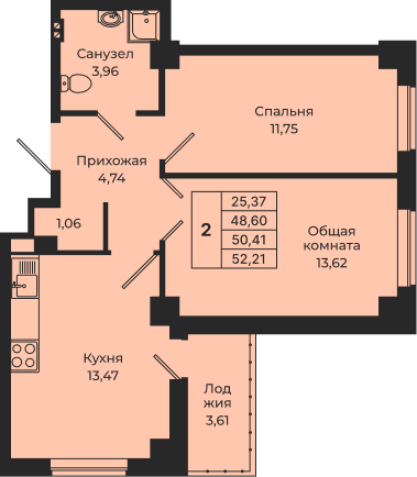 Планировка 2-комн. в ЖК «Мечта»