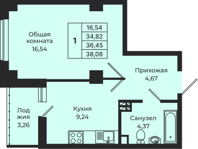 Планировка 1-комн. в ЖК «Мечта»