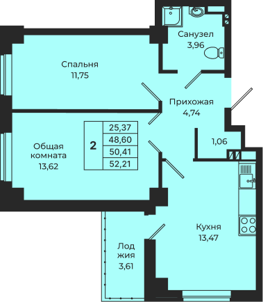 Планировка 2-комн. в ЖК «Мечта»