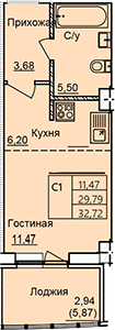 Планировка Студия в ЖК «Созвездие»
