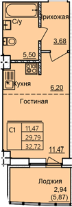 Планировка Студия в ЖК «Созвездие»