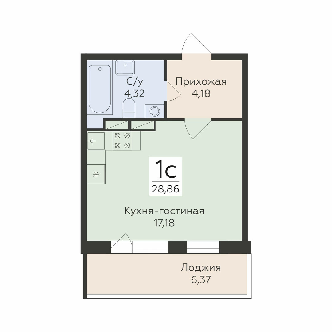 Планировка Студия в ЖК «Романовский»