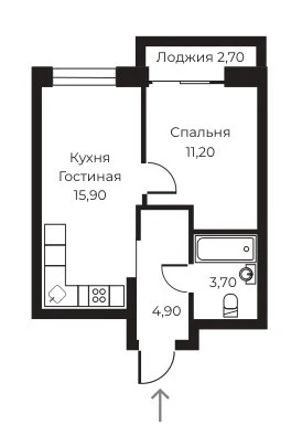 Планировка 1-комн. в ЖК «Пломбир»