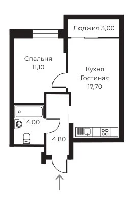 Планировка 1-комн. в ЖК «Пломбир»
