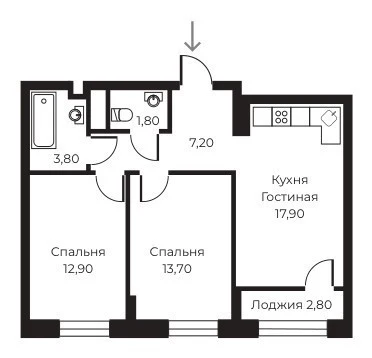 Планировка 2-комн. в ЖК «Пломбир»