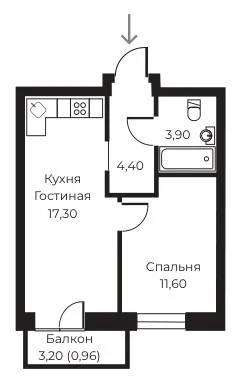 Планировка 1-комн. в ЖК «Пломбир»