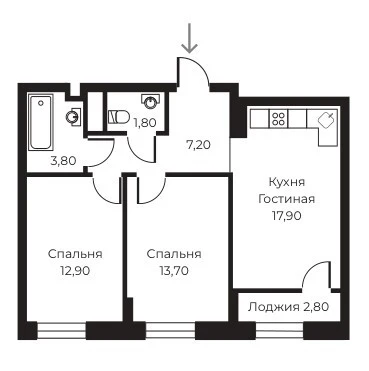 Планировка 2-комн. в ЖК «Пломбир»