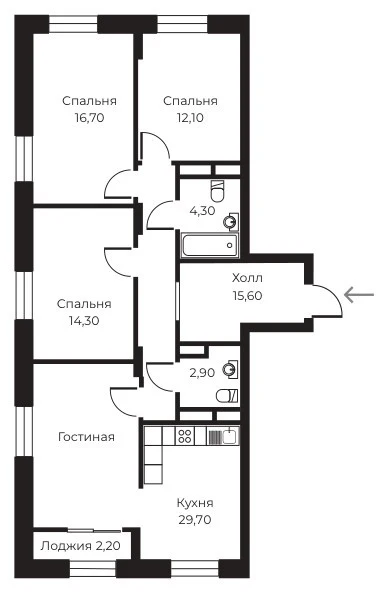 Планировка 3-комн. в ЖК «Пломбир»