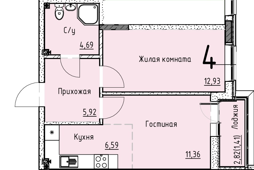 Планировка 2-евро в ЖК «Точка»