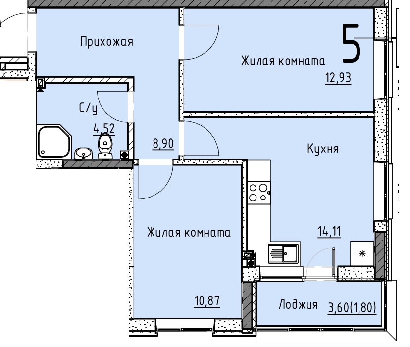 Планировка 2-комн. в ЖК «Точка»