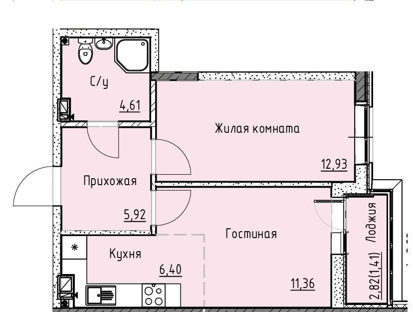 Планировка 2-евро в ЖК «Точка»