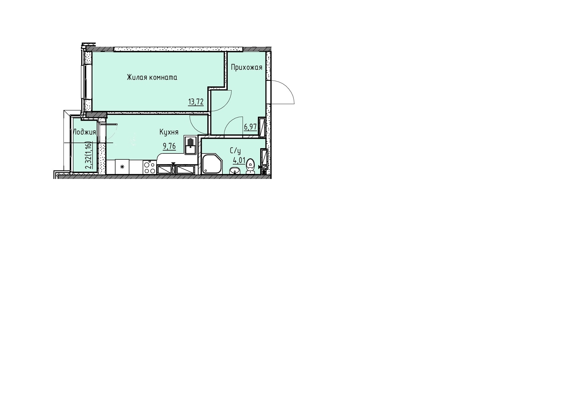 Планировка 1-комн. в ЖК «Точка»