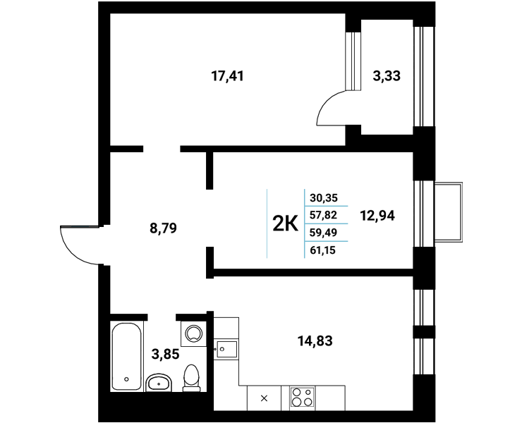 Планировка 2-комн. в ЖК «Z-town»