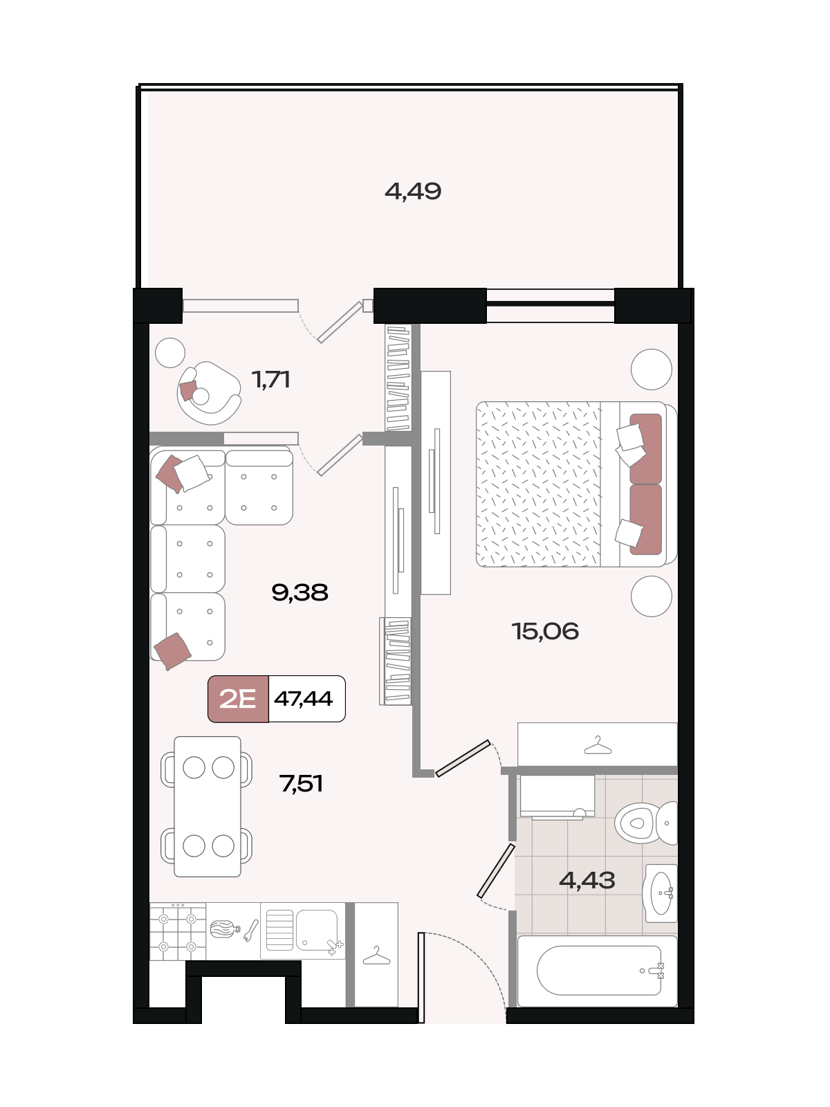 Планировка 1-комн. в ЖК «Коллекция»