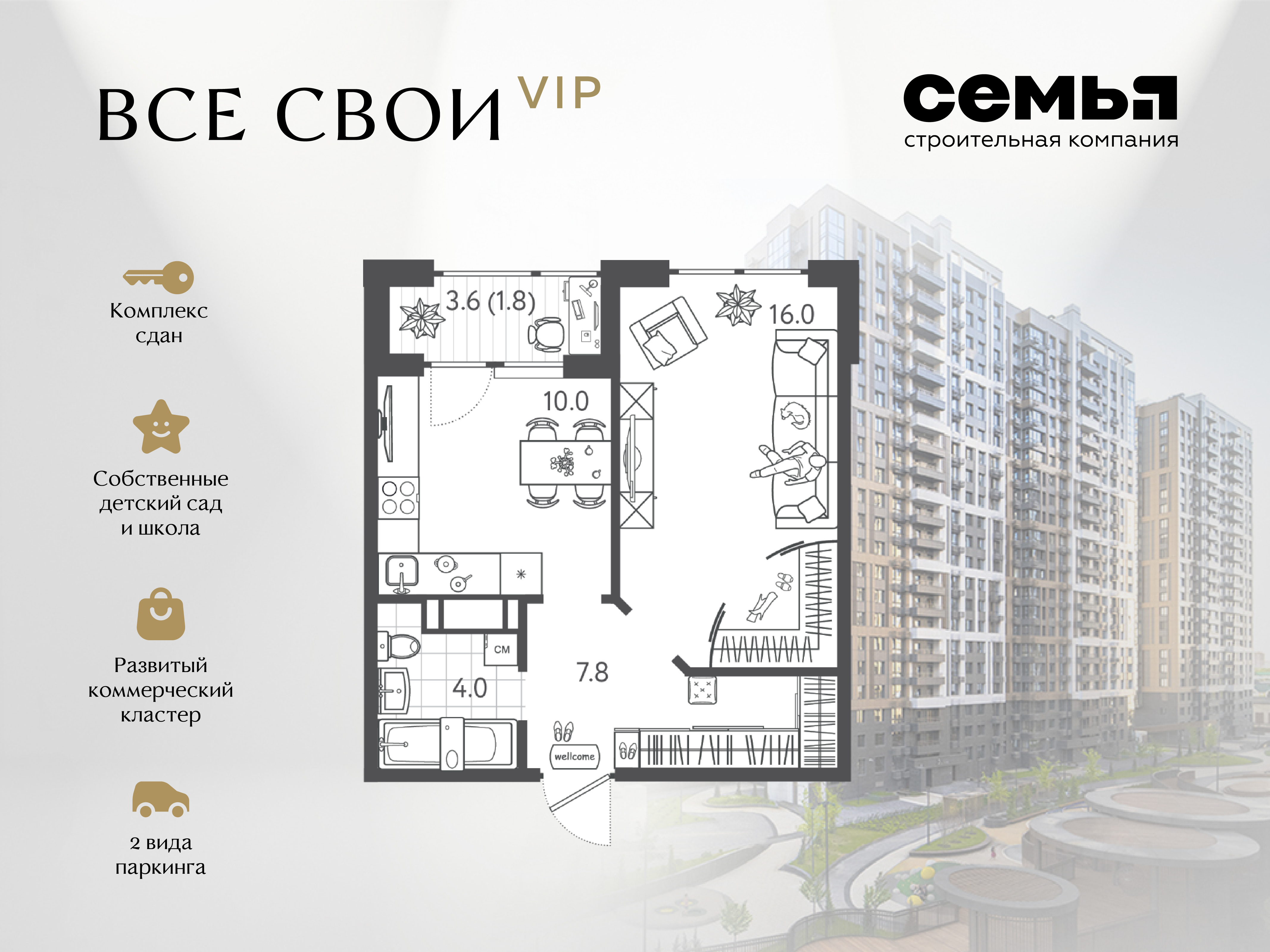 Планировка 1-комн. в ЖК «Все свои»