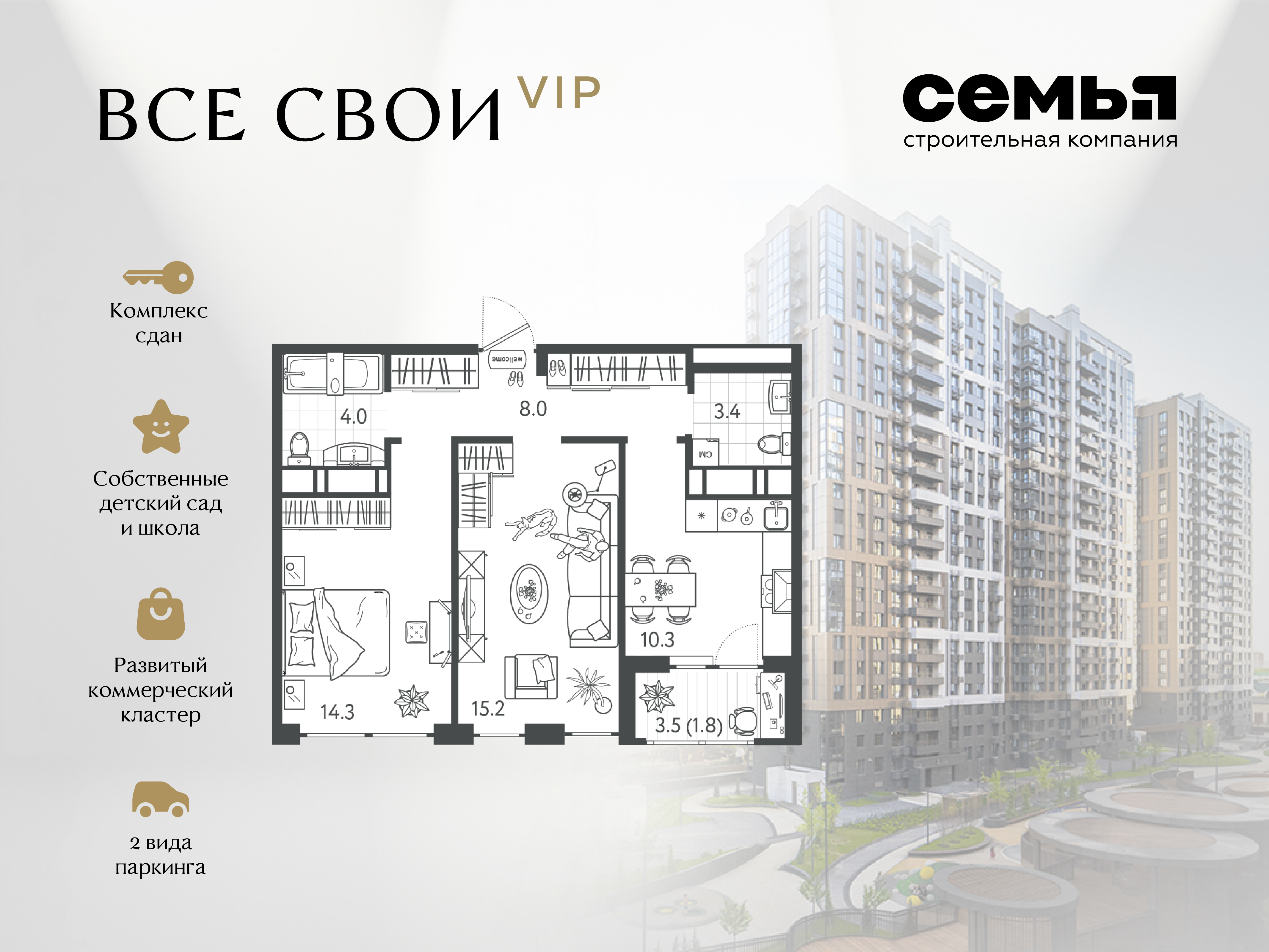 Планировка 2-комн. в ЖК «Все свои»