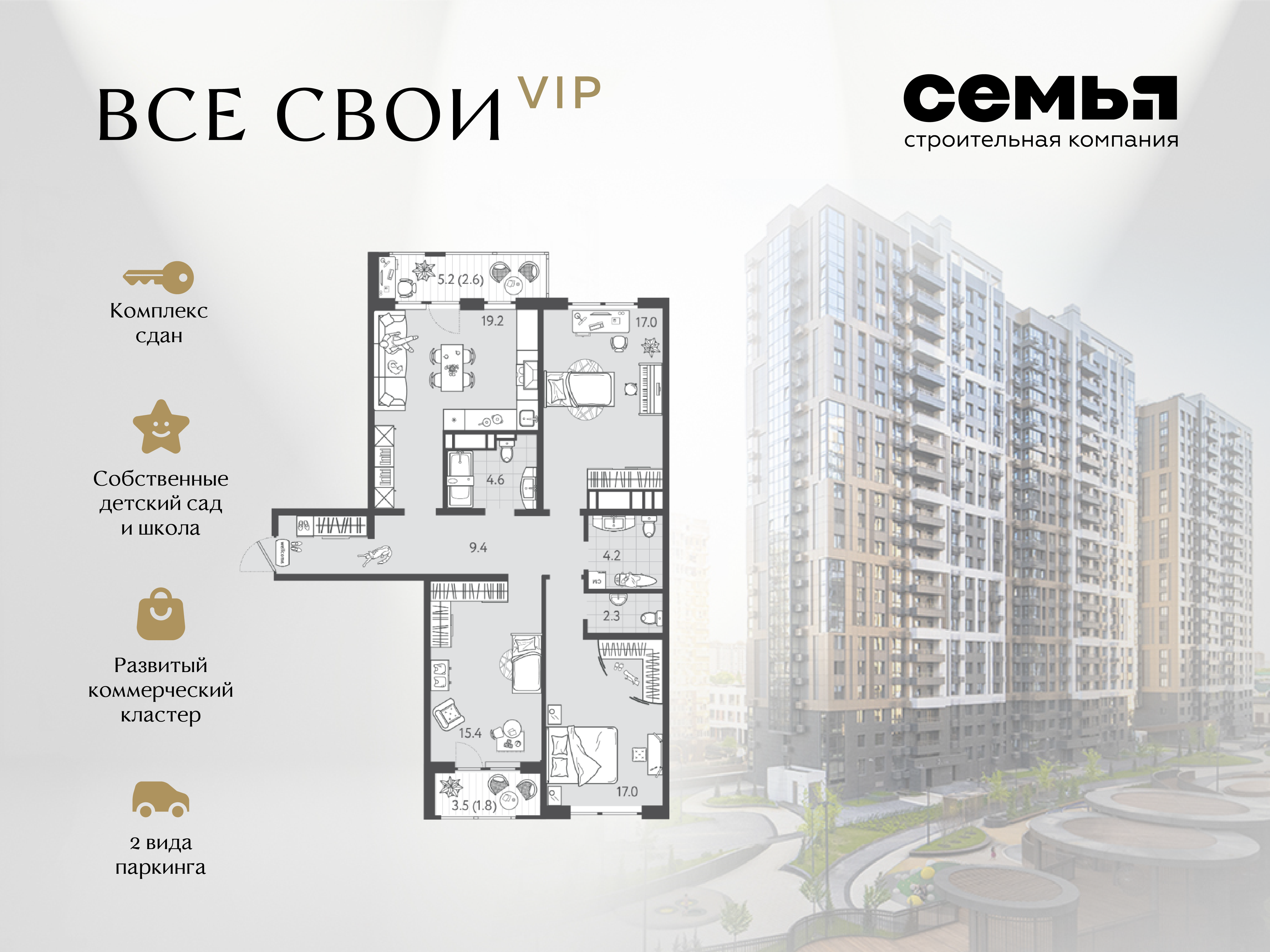 Планировка 3-евро в ЖК «Все свои»