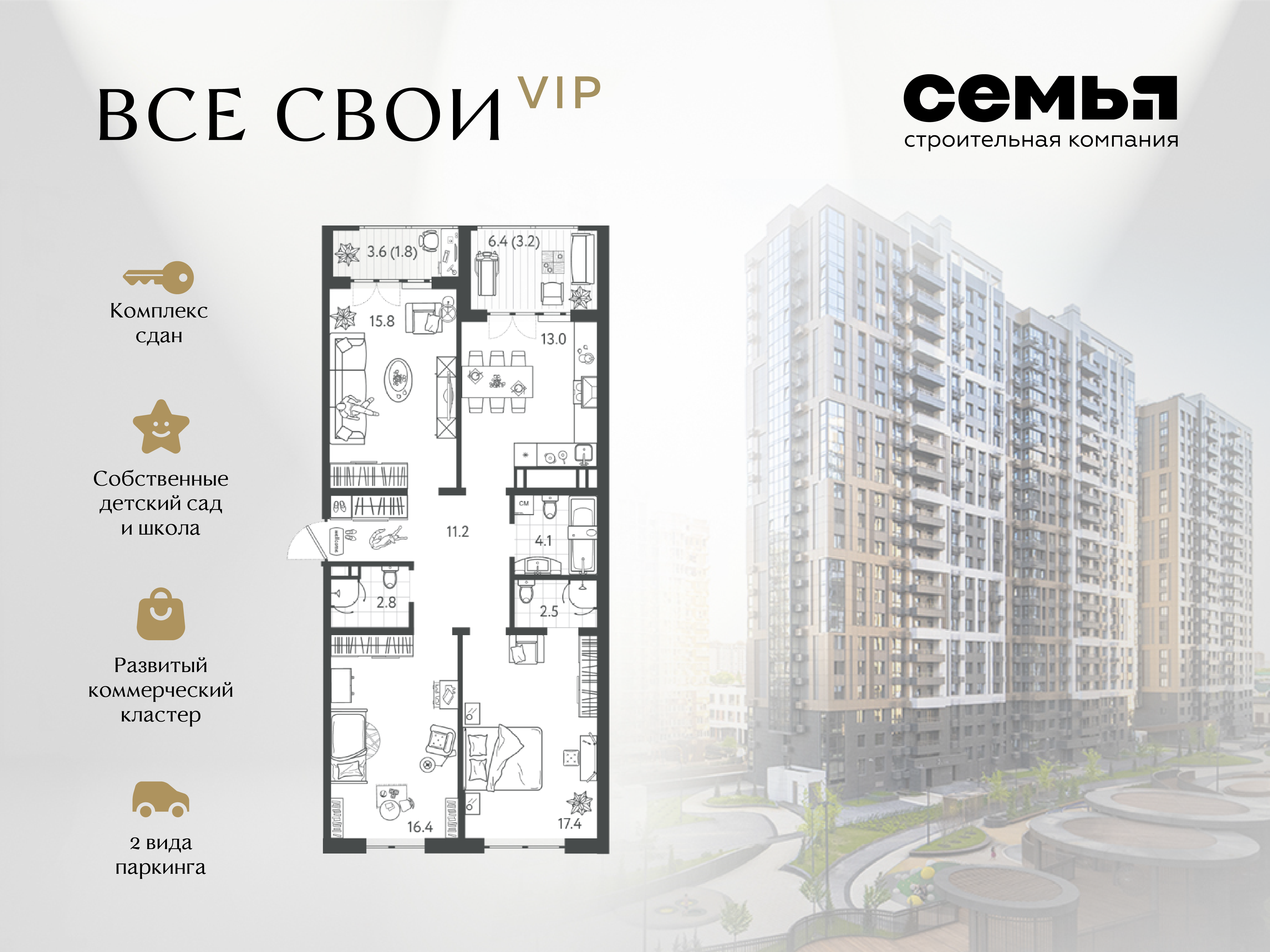 Планировка 3-комн. в ЖК «Все свои»