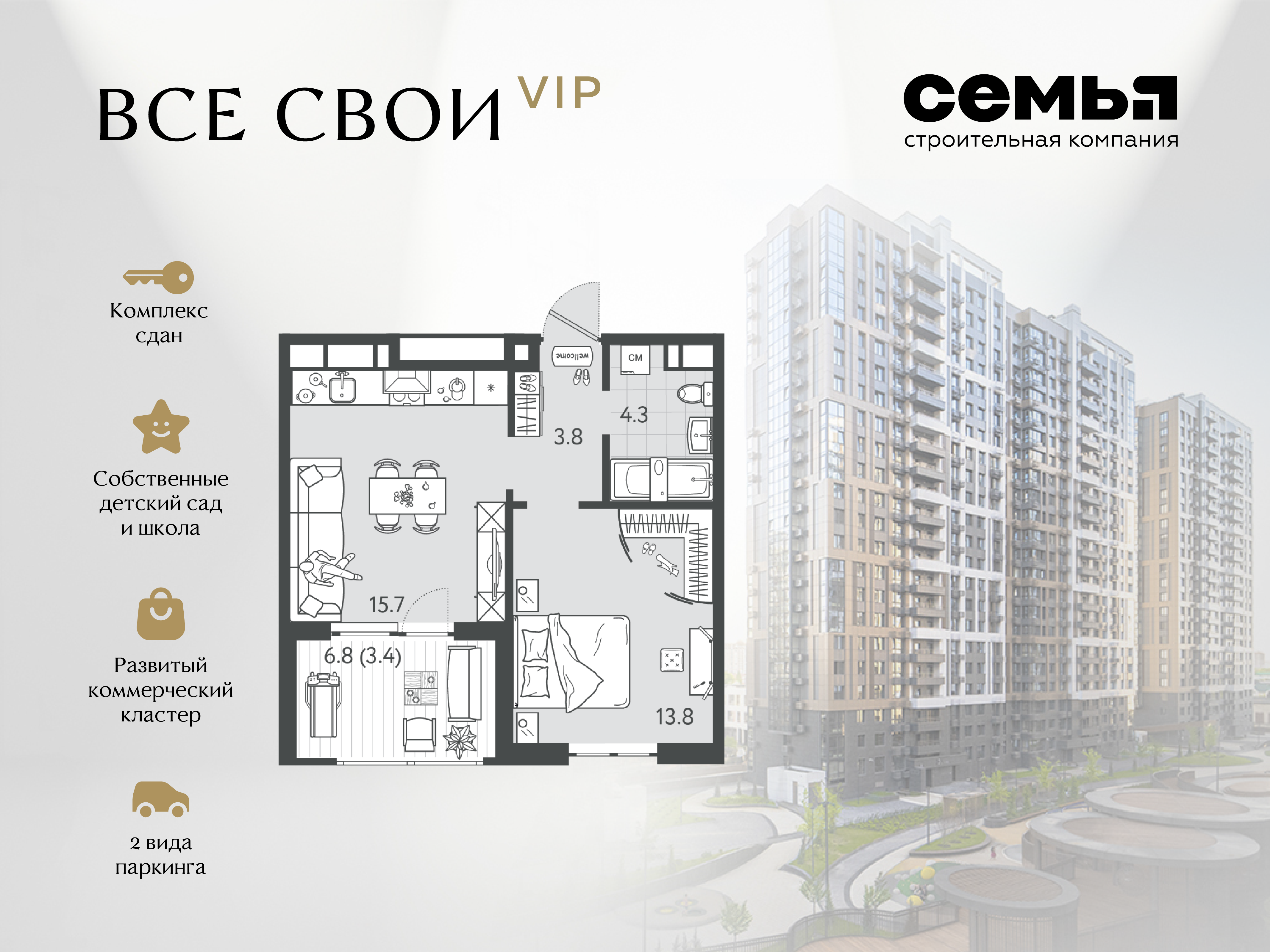 Планировка 1-комн. в ЖК «Все свои»
