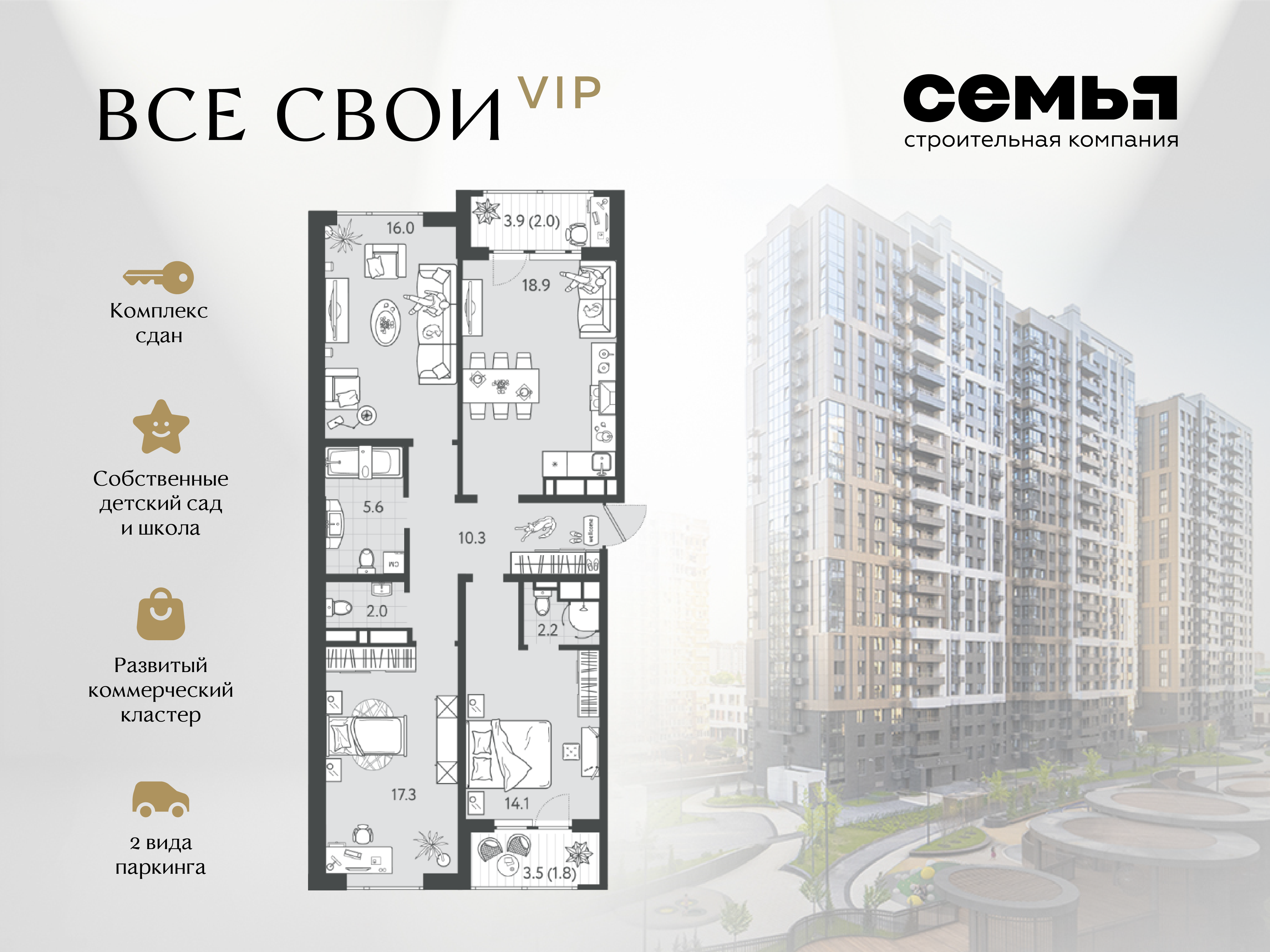 Планировка 3-комн. в ЖК «Все свои»
