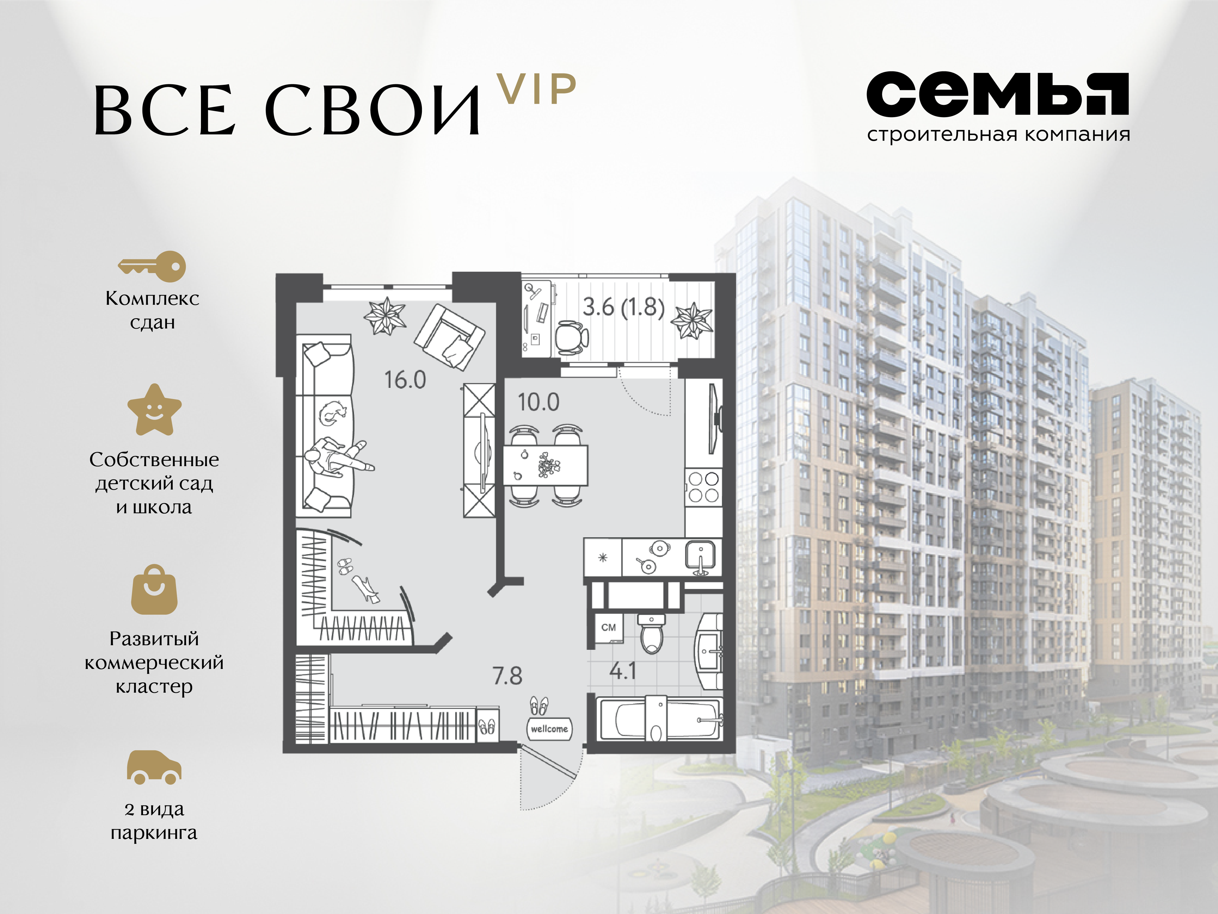 Планировка 1-комн. в ЖК «Все свои»
